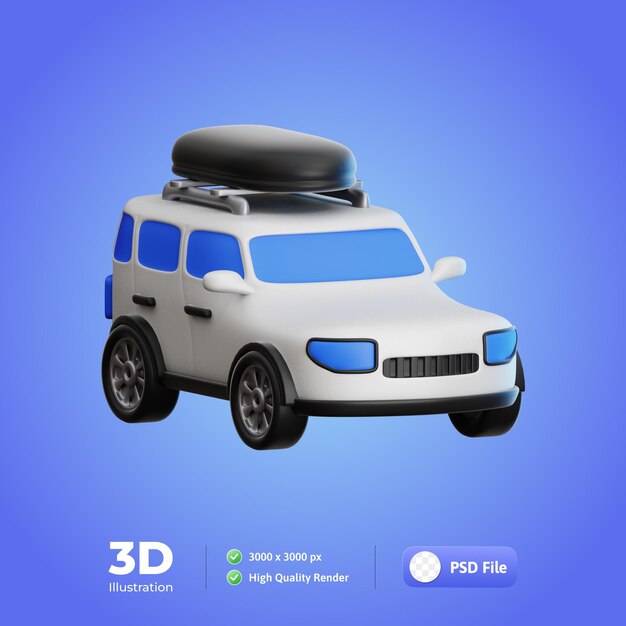 PSD illustration en 3d du voyage en voiture