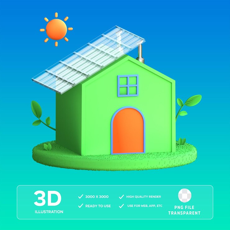 PSD illustration 3d de l'éco-maison psd