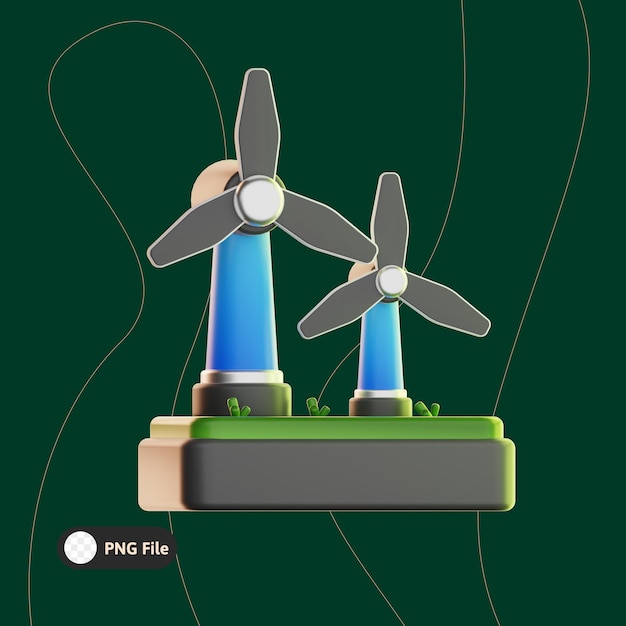 PSD illustration 3d de l'écologie des éoliennes