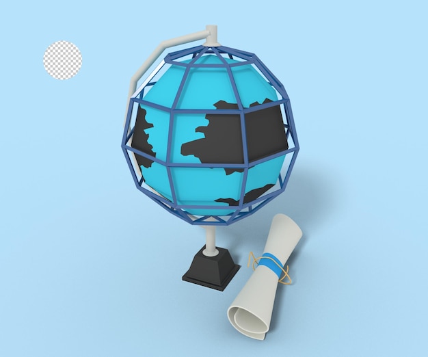 PSD illustration 3d de l'éducation globe et carte