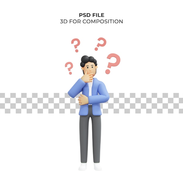 Illustration 3d eines mannes, der an eine idee denkt Premium Psd