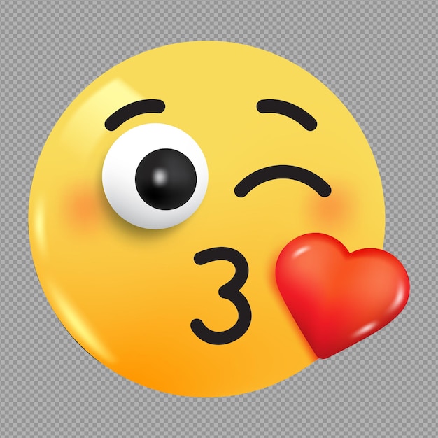 PSD illustration 3d d'un emoji de visage de baiser sur un fond transparent