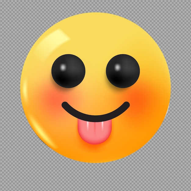 Illustration 3D d'un emoji de visage taquiné sur un fond transparent