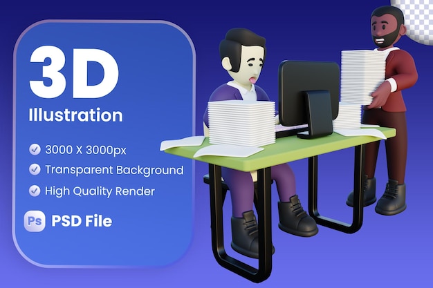 Illustration 3d D'un Employé De Bureau Surmené