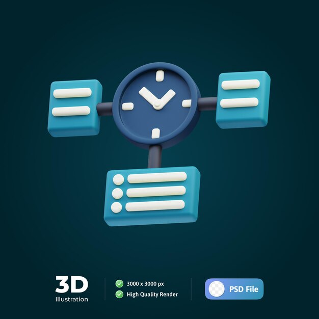 PSD illustration 3d d'entreprise de gestion du temps