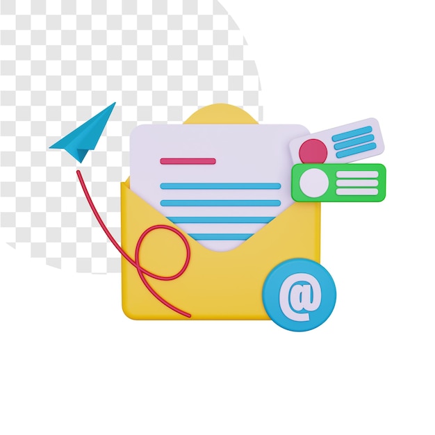 Illustration 3d de l'envoi d'e-mails avec le contenu de la lettre