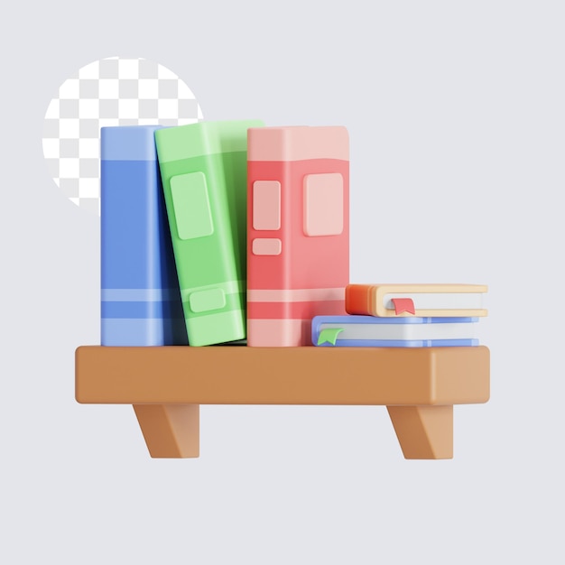 Illustration 3D d'une étagère contenant des livres
