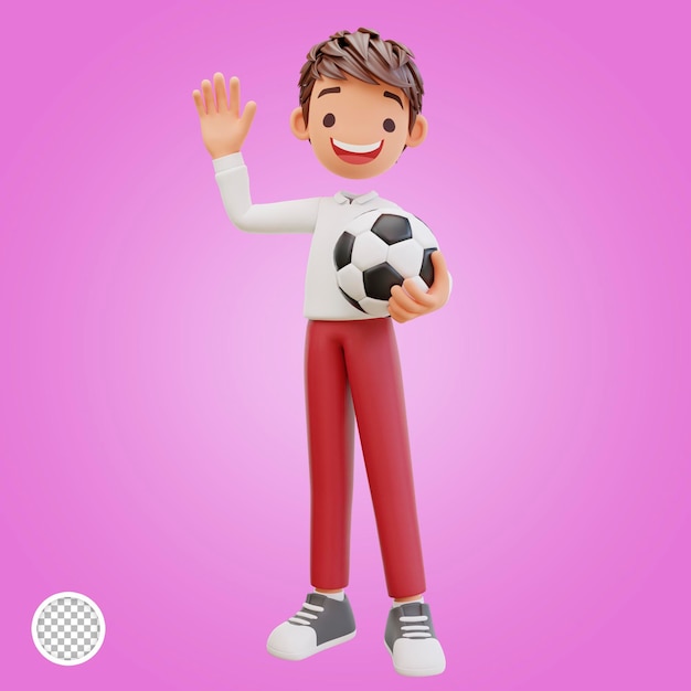 PSD illustration 3d étudiant mignon jouant au football