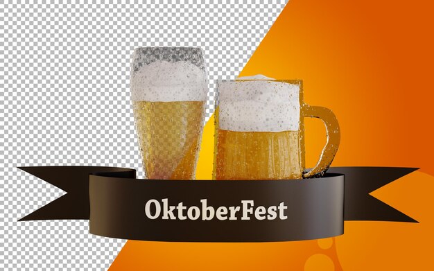 PSD illustration 3d avec l'événement et texte en image oktoberfest, boisson alcoolisée, fêtes, allemagne