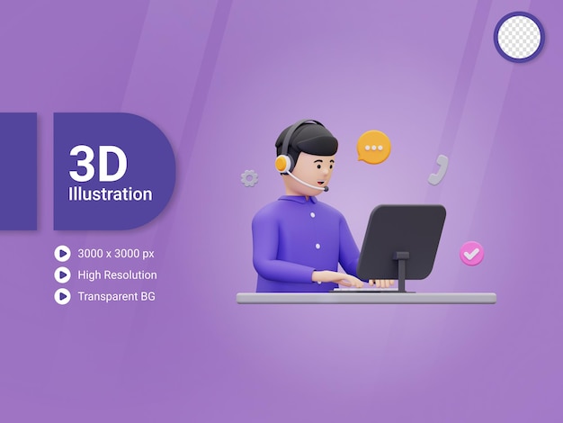 PSD illustration 3d de l'exécutif du service client masculin