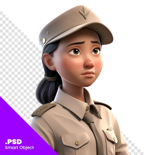 PSD illustration 3d d'une femme policière avec un béret et un modèle d'uniforme du psd