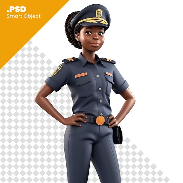 PSD illustration 3d d'une femme policière sur un modèle psd sur fond blanc