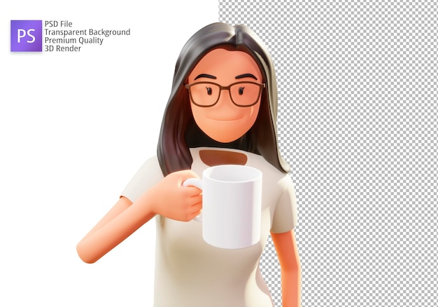 Illustration 3d Femme Tenant Une Tasse Psd Premium