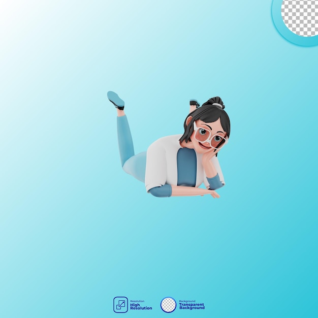 Illustration 3D d'une fille avec une pose encline