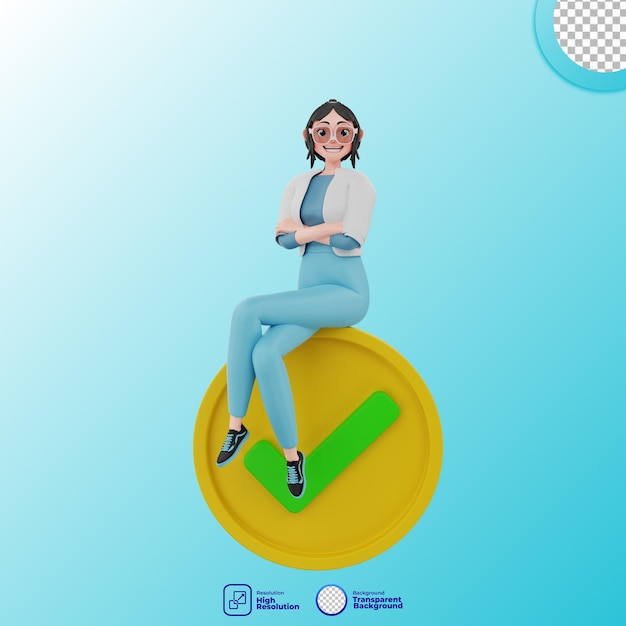 Illustration 3d D'une Fille Avec Un Signe Correct