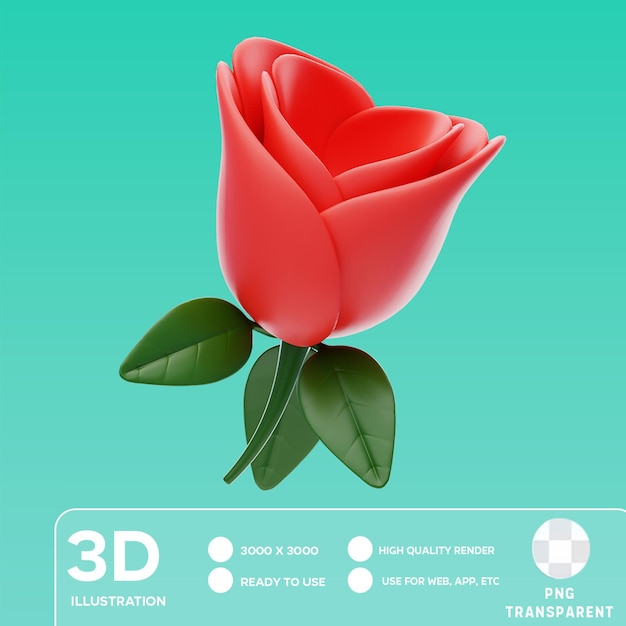 PSD illustration 3d de la fleur de rose de la saint-valentin dans le format psd