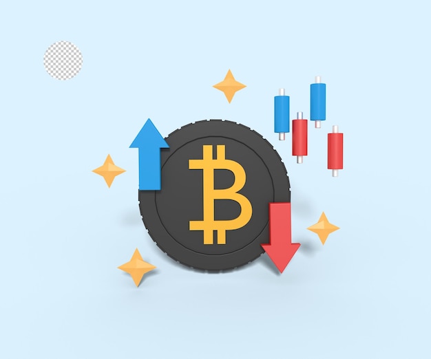 PSD illustration 3d de la fluctuation du taux de bitcoin