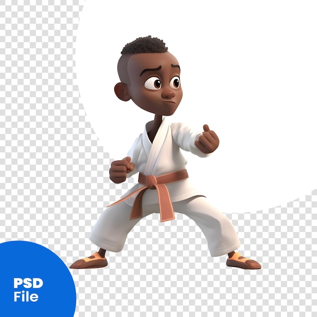 PSD illustration 3d d'un garçon de karaté noir avec les pouces vers le haut modèle psd