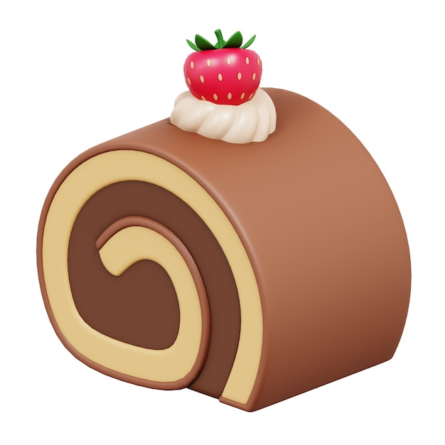 PSD illustration 3d de gâteau au rouleau au chocolat sucré