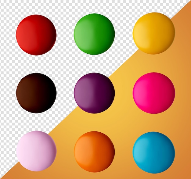 Illustration 3d De Gemmes De Bonbons Enrobées De Sucre En Six Couleurs Isolées Sur Fond Doré