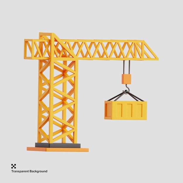 PSD illustration 3d d'une grue, une machine de construction lourde utilisée pour la construction