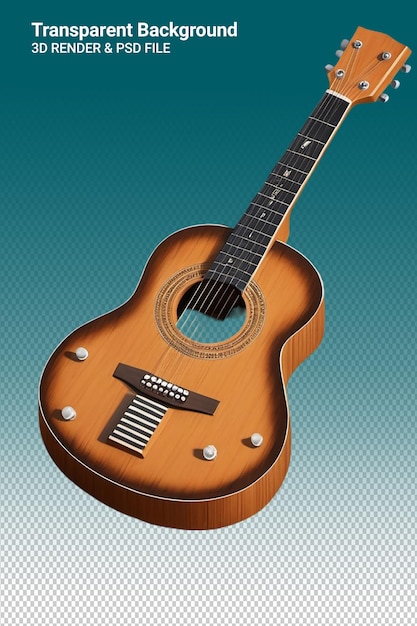 PSD illustration 3d de la guitare isolée sur un fond transparent