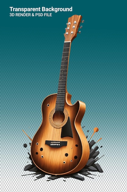 PSD illustration 3d de la guitare isolée sur un fond transparent