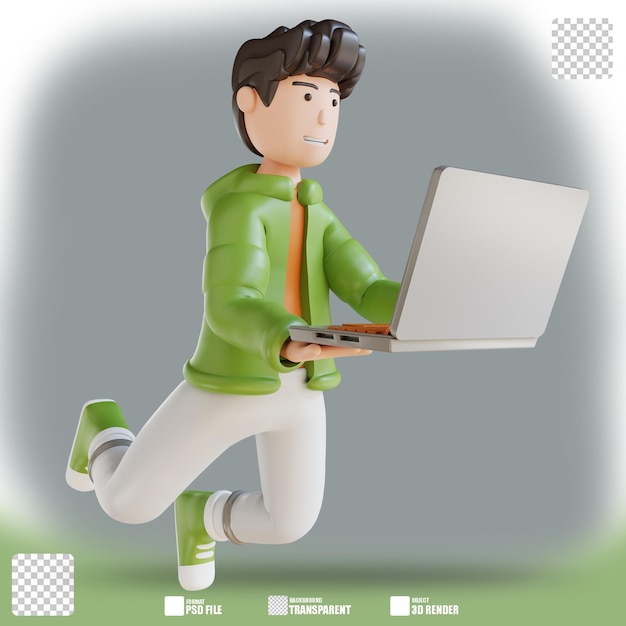 Illustration 3d Homme D'affaires Volant Tenant Un Ordinateur Portable 4