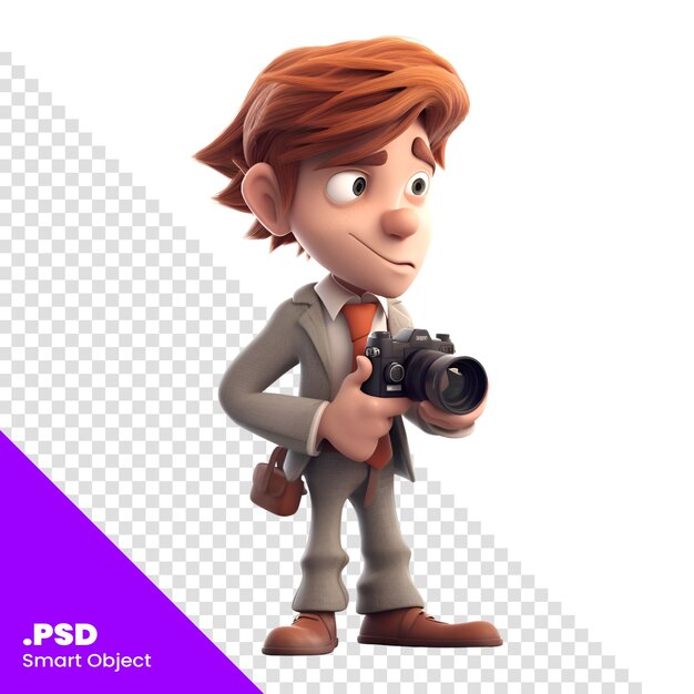 PSD illustration 3d d'un homme avec une caméra sur un modèle psd à fond blanc