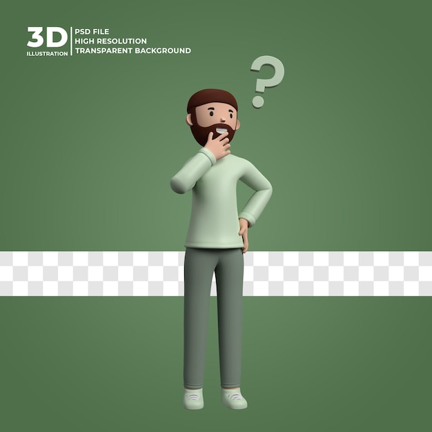 PSD illustration 3d d'un homme pensant à une idée psd premium