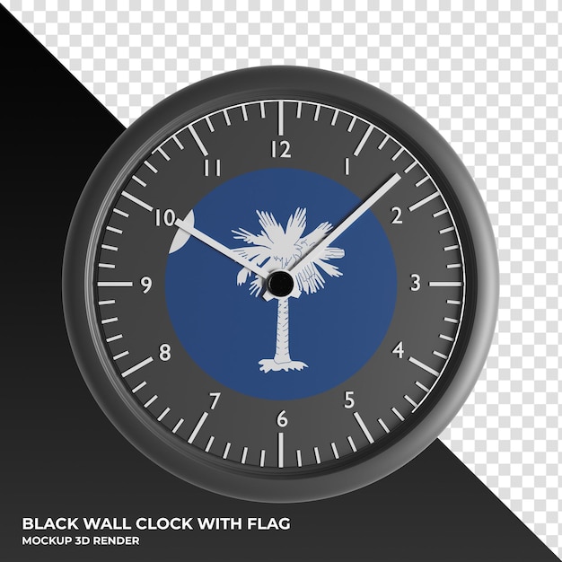 PSD illustration 3d de l'horloge murale avec le drapeau de la caroline du sud