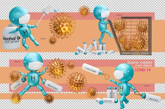 Illustration 3d Des Humains Combattant Le Virus Corona