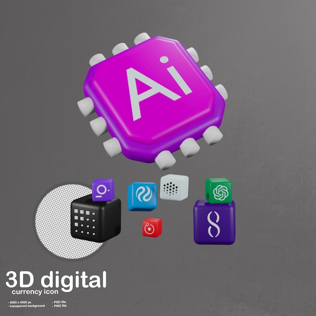 PSD illustration 3d avec une icône de cryptographie.