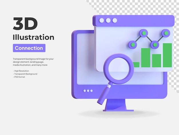 Illustration 3d de l'icône de données analytiques de référencement de site Web