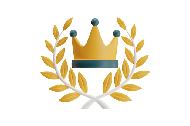 Illustration 3D de l'icône du prix de la couronne et de la guirlande de laurier