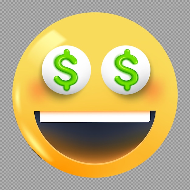 PSD illustration 3d de l'icône du visage emoji d'un dollar sur un fond transparent