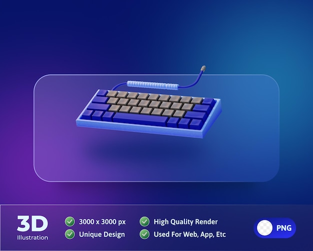 Illustration 3d de l'icône électronique de l'appareil à clavier mécanique