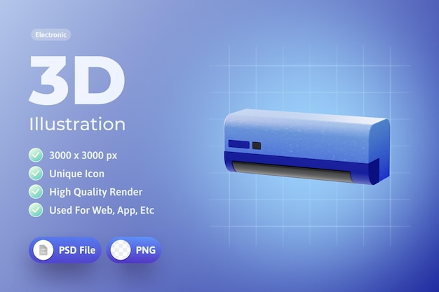 PSD illustration 3d de l'icône électronique de l'appareil de climatisation