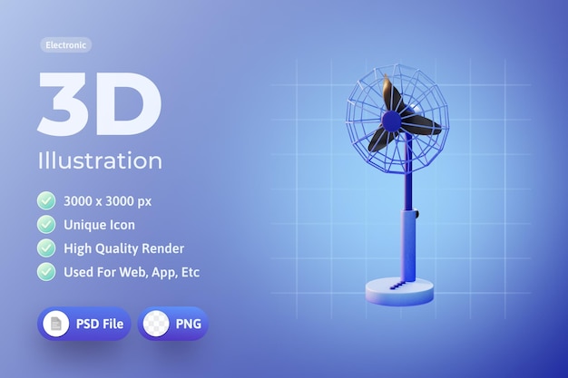 Illustration 3d de l'icône électronique de l'appareil de ventilateur