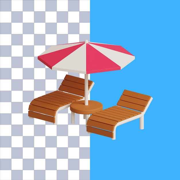 illustration 3d d'une icône d'été parapluie et chaise de plage