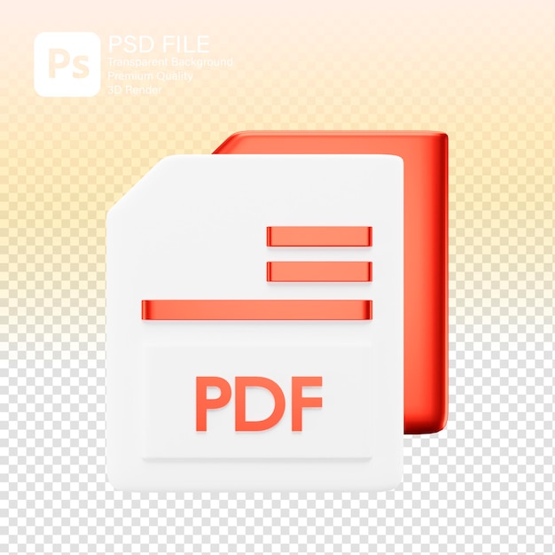 Illustration 3D d'une icône de fichier de document PDF