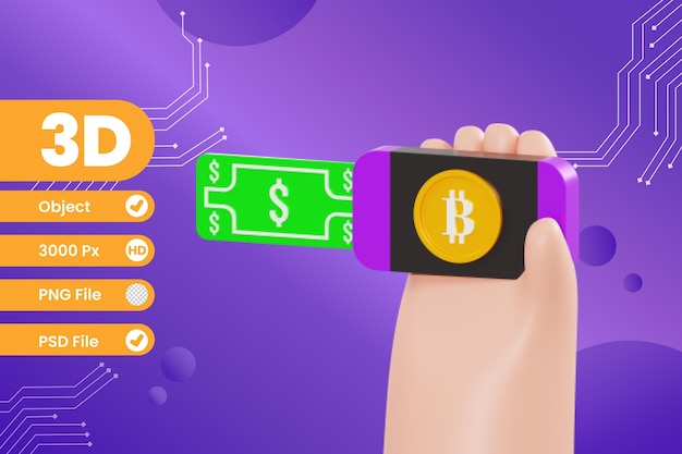 illustration 3d investir bitcoin