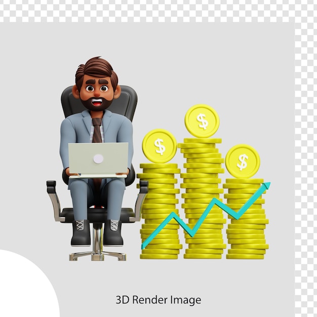 PSD illustration 3d investisseur masculin beaucoup de billets d'un dollar