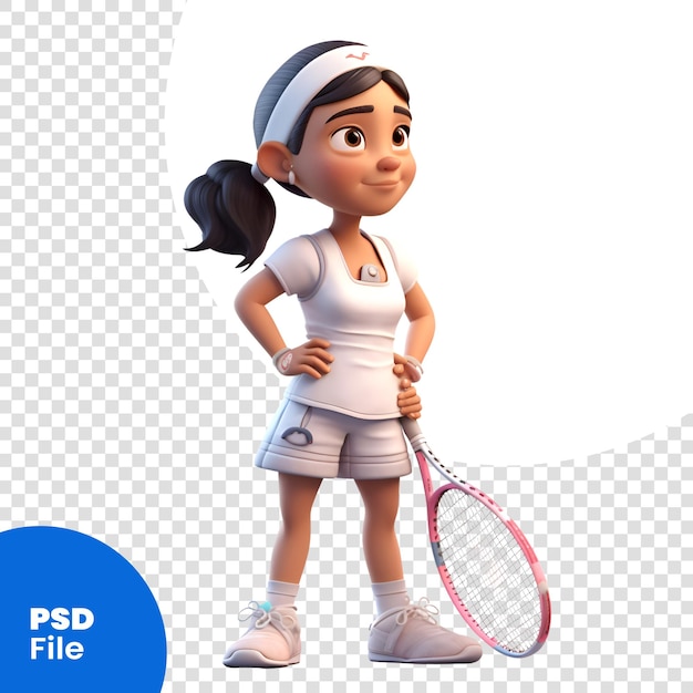 PSD illustration 3d d'un jeune joueur de tennis isolé sur fond blanc modèle psd