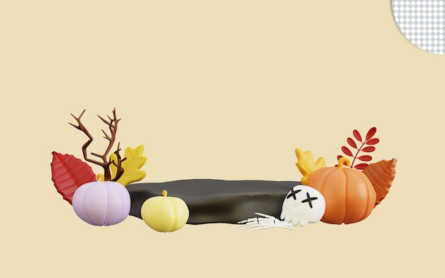 Illustration 3d De Joyeux Halloween Avec Des Feuilles D'automne