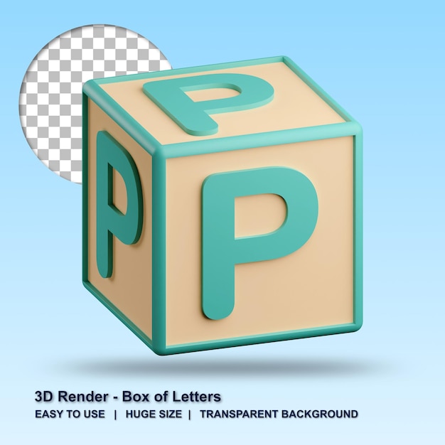 PSD illustration 3d de la lettre p avec fond transparent