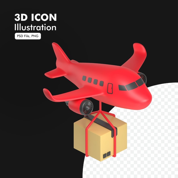 PSD illustration 3d de livraison d'avion rouge