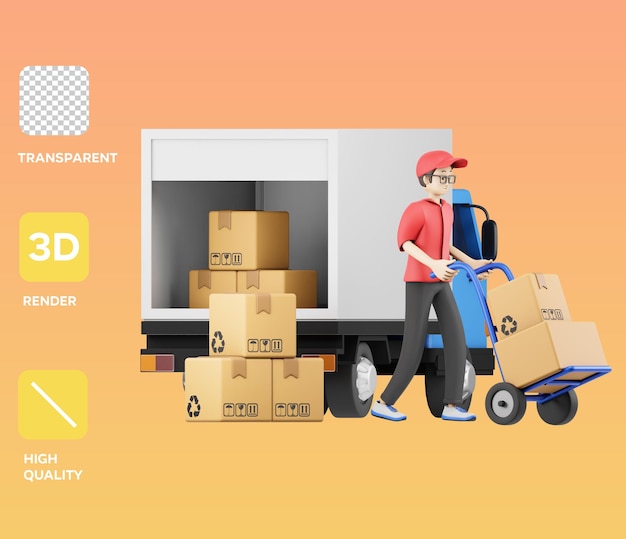 Illustration 3D de la livraison de charades par PSD