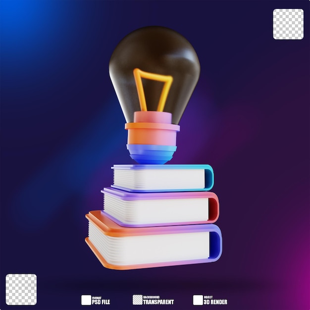 PSD illustration 3d livre coloré et lampe 4