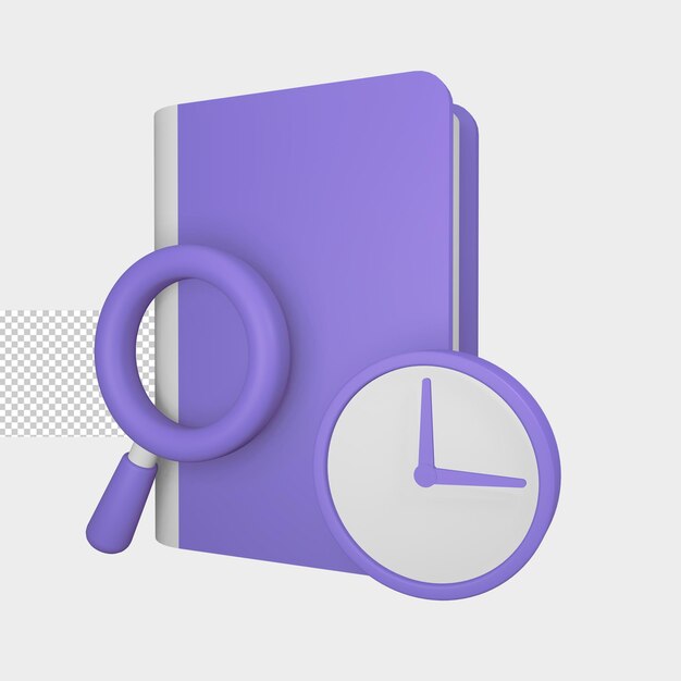 PSD illustration 3d livre de recherche d'horloge objet isolé avec un rendu de haute qualité.